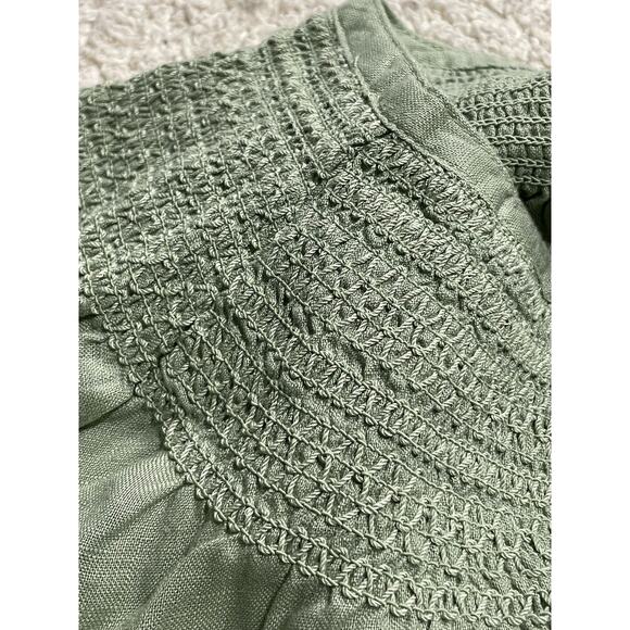 NWT Magaschoni Women's Size Medium Linen Embroidered V Neck Peasant Blouse Green - Picture 3 of 11